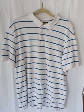 Bass White Polo with Blue Stripes - Men's